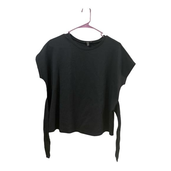 Express Top Black Cropped Sleeves Round Neck Stretch Attached Waist Ties Size S - Picture 1 of 8